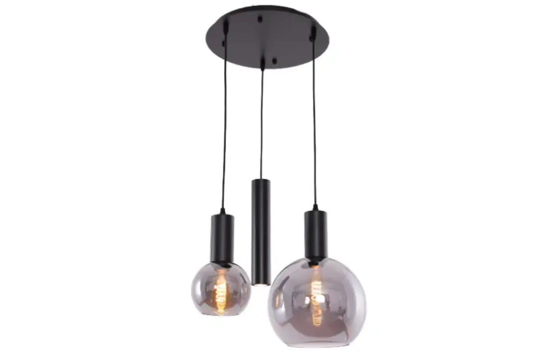 Hanglamp Aura  - Zwart - 3 lichts - Rond - Smoke glas