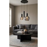 Hanglamp Aura  - Zwart - 3 lichts - Rond - Smoke glas