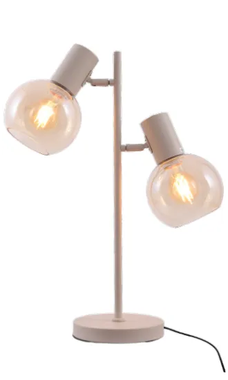 Tafellamp Aura - Beige - 2 lichts - Amber glas