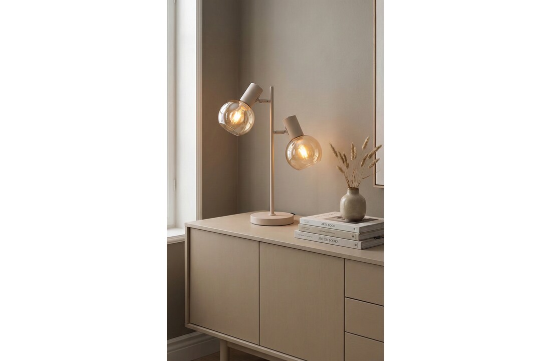 Tafellamp Aura - Beige - 2 lichts - Amber glas