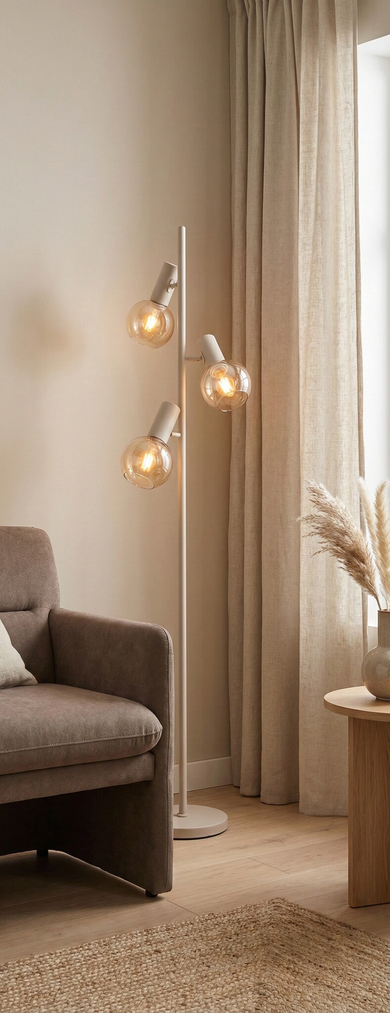 Vloerlamp Aura  - Beige - 3 lichts - Amber glas