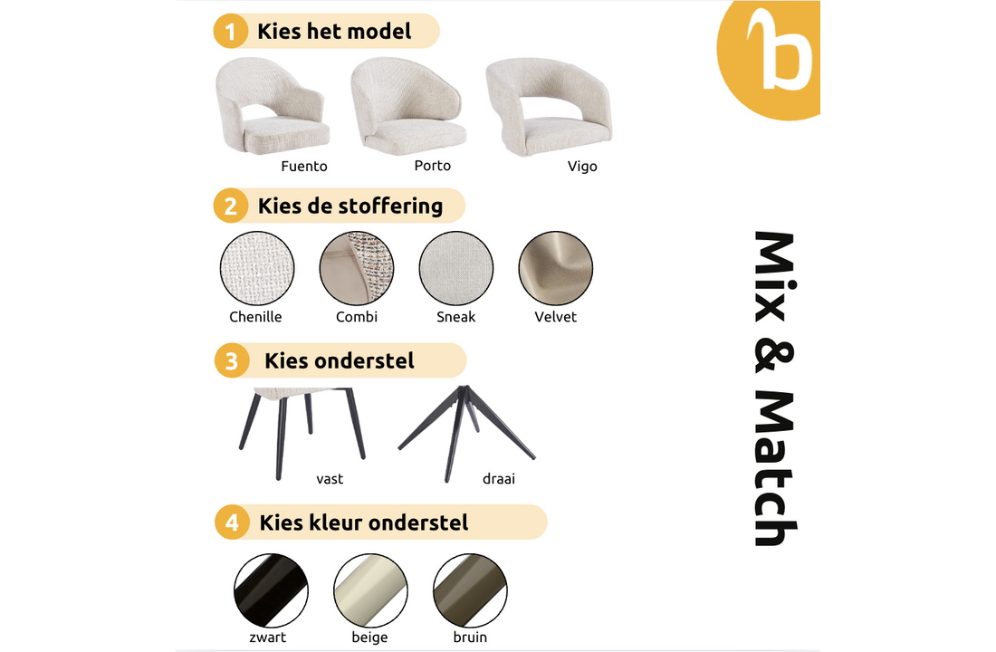 Eetkamerstoel Vigo Velvet / Be Trendy - bruin - draai