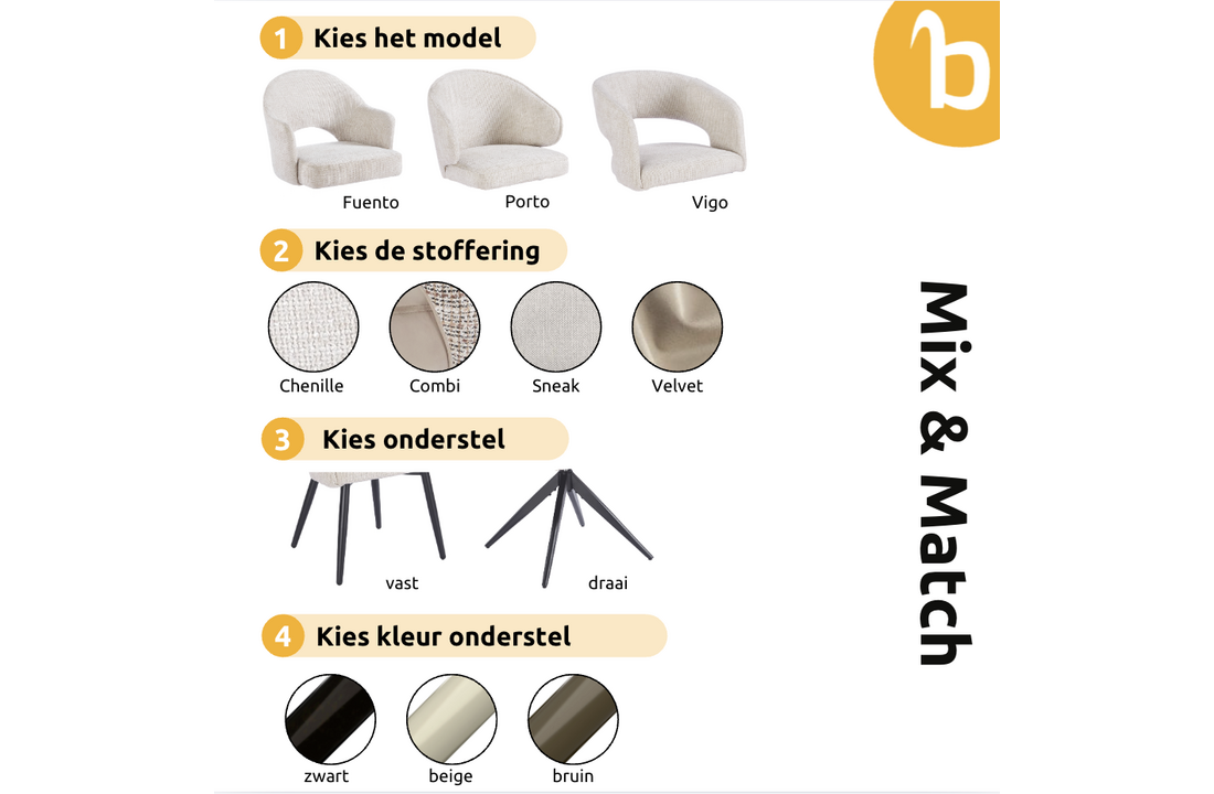 Eetkamerstoel Fuento Sneak Linnen 110 - bruin - vast - Pocketvering