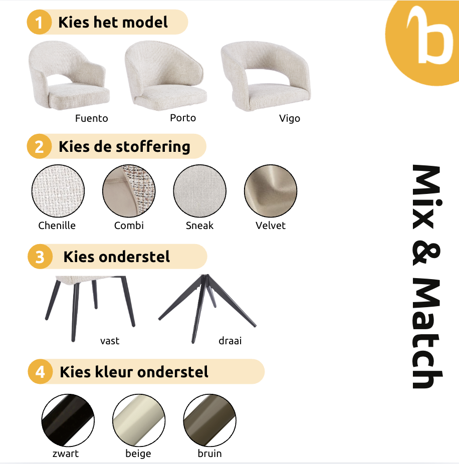 Eetkamerstoel Fuento Sneak Linnen 110 - beige - draai - Pocketvering