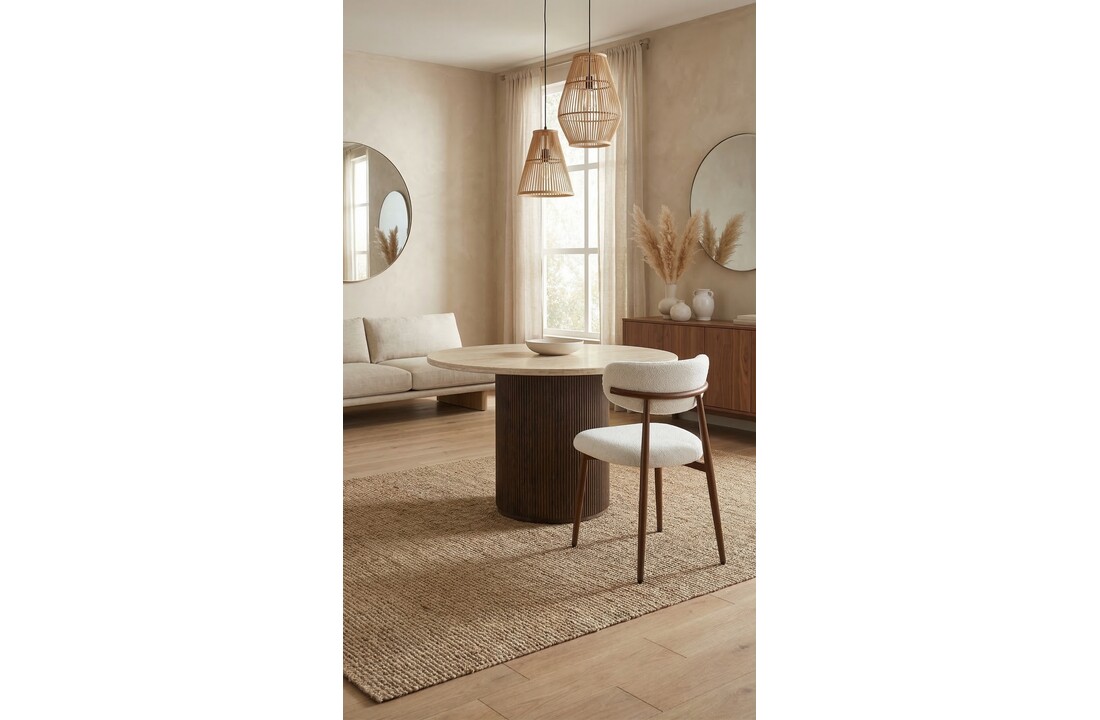 Eetkamerstoel Sofia - Licht Beige - Walnoot - Japandi