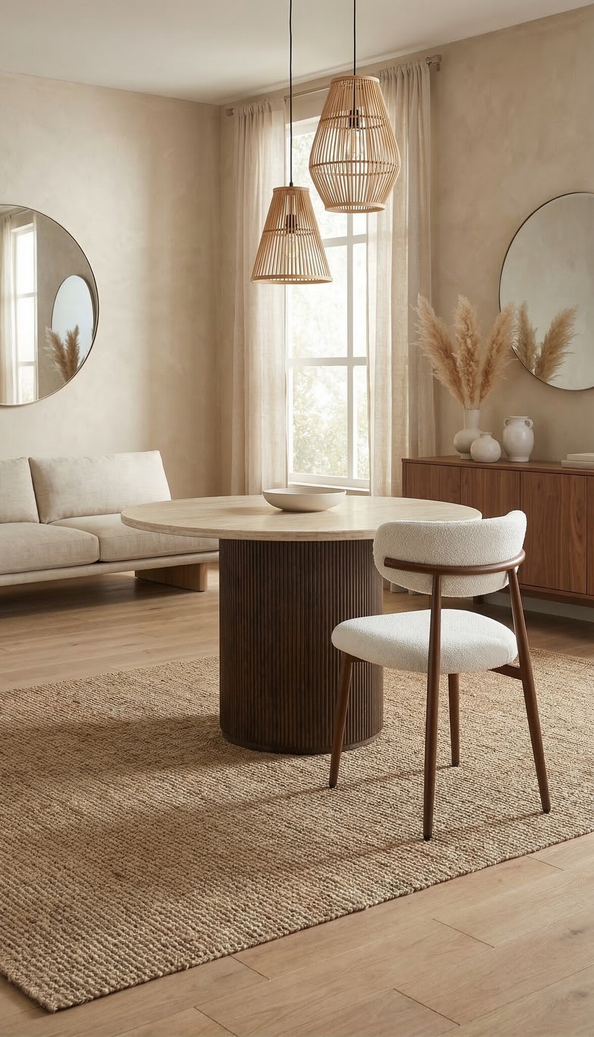 Eetkamerstoel Sofia - Warm Beige - Walnoot