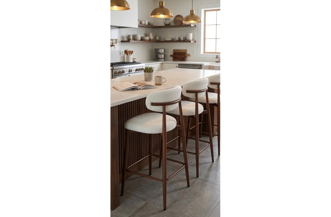 Barkruk Sofia - Licht Beige - Walnoot - Japandi