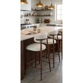 Barkruk Sofia - Licht Beige - Walnoot - Japandi