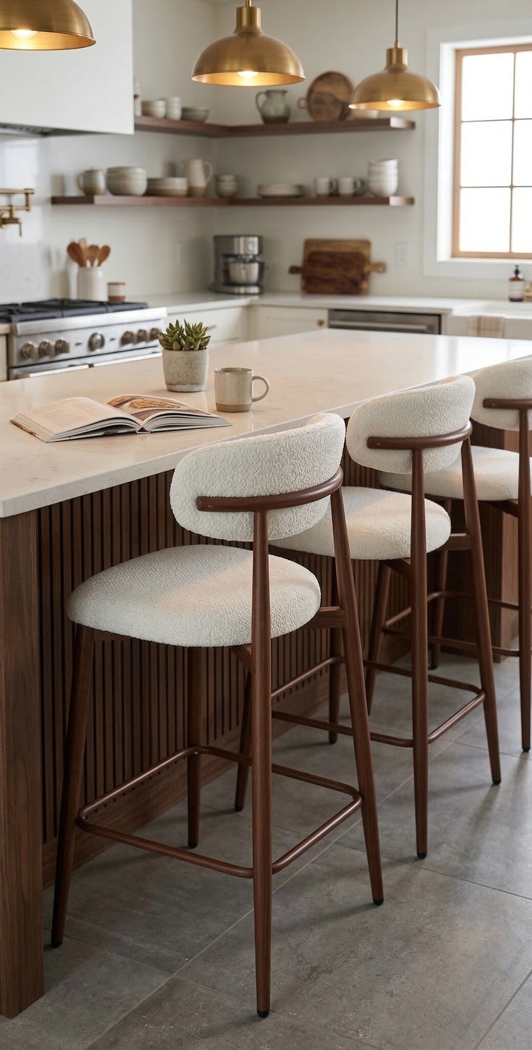 Barkruk Sofia - Licht Beige - Walnoot - Japandi