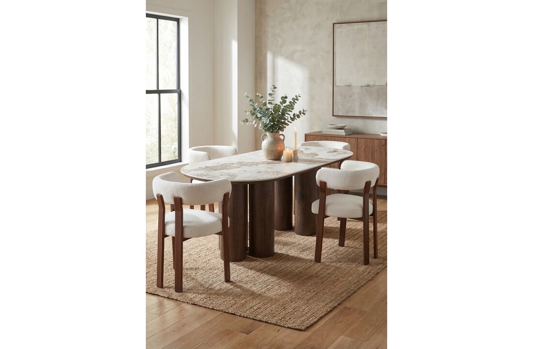 Eetkamerstoel Kohaku - Licht Beige - Walnoot - Japandi