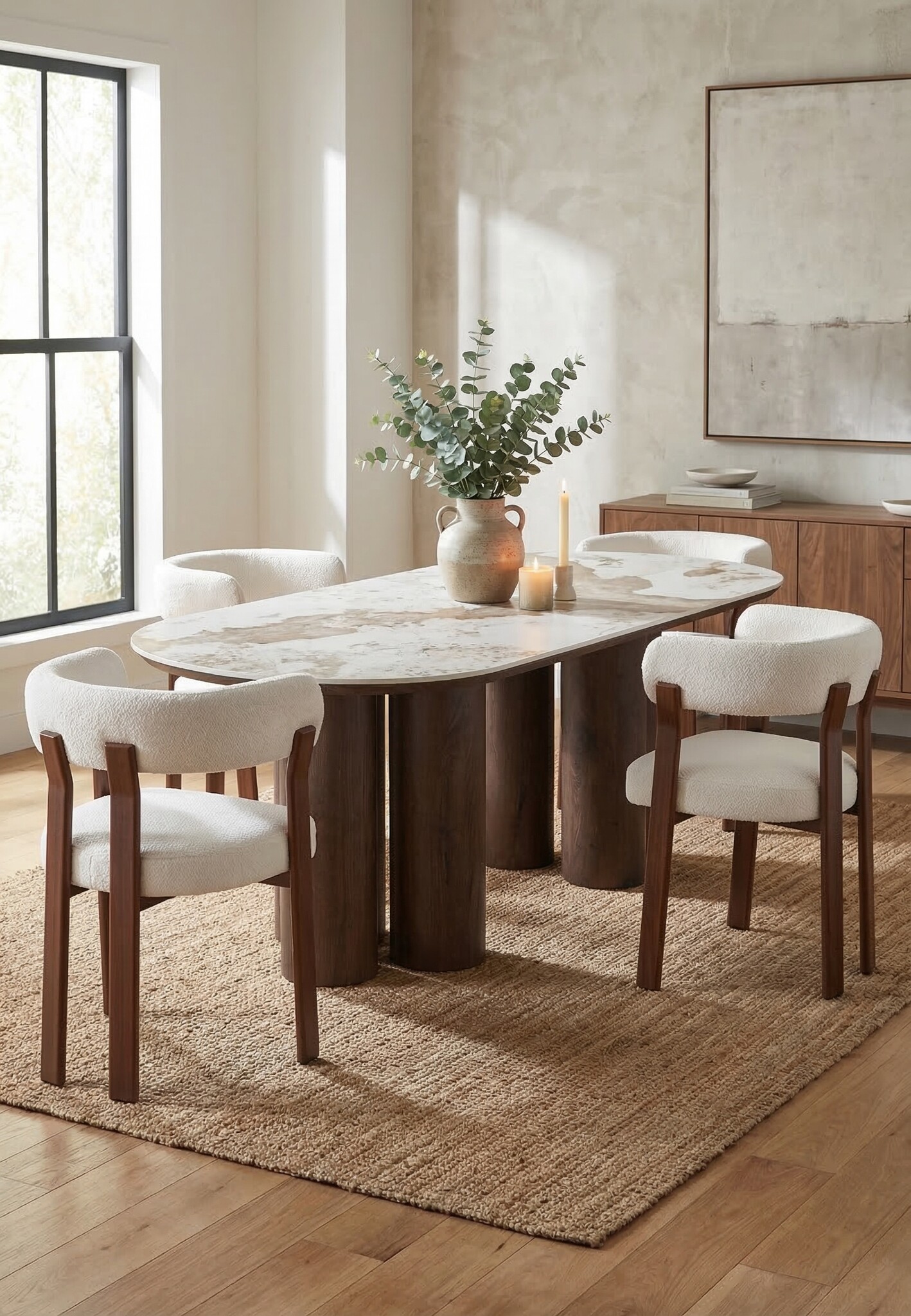 Eetkamerstoel Kohaku - Licht Beige - Walnoot - Japandi