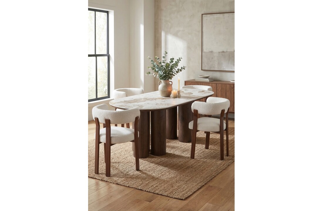 Eetkamerstoel Kohaku - Warm Beige - Walnoot - Japandi