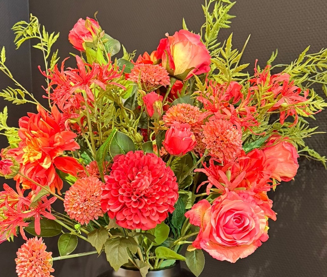 Zijden boeket | Coral Sunset  - 17 stelen