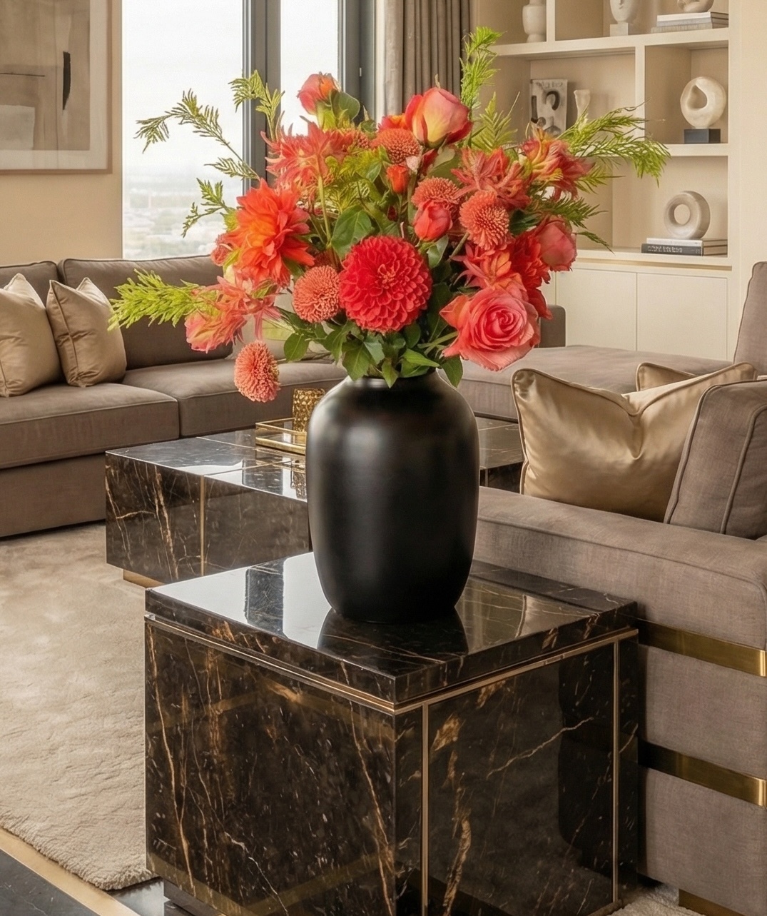 Zijden boeket | Coral Sunset  - 17 stelen