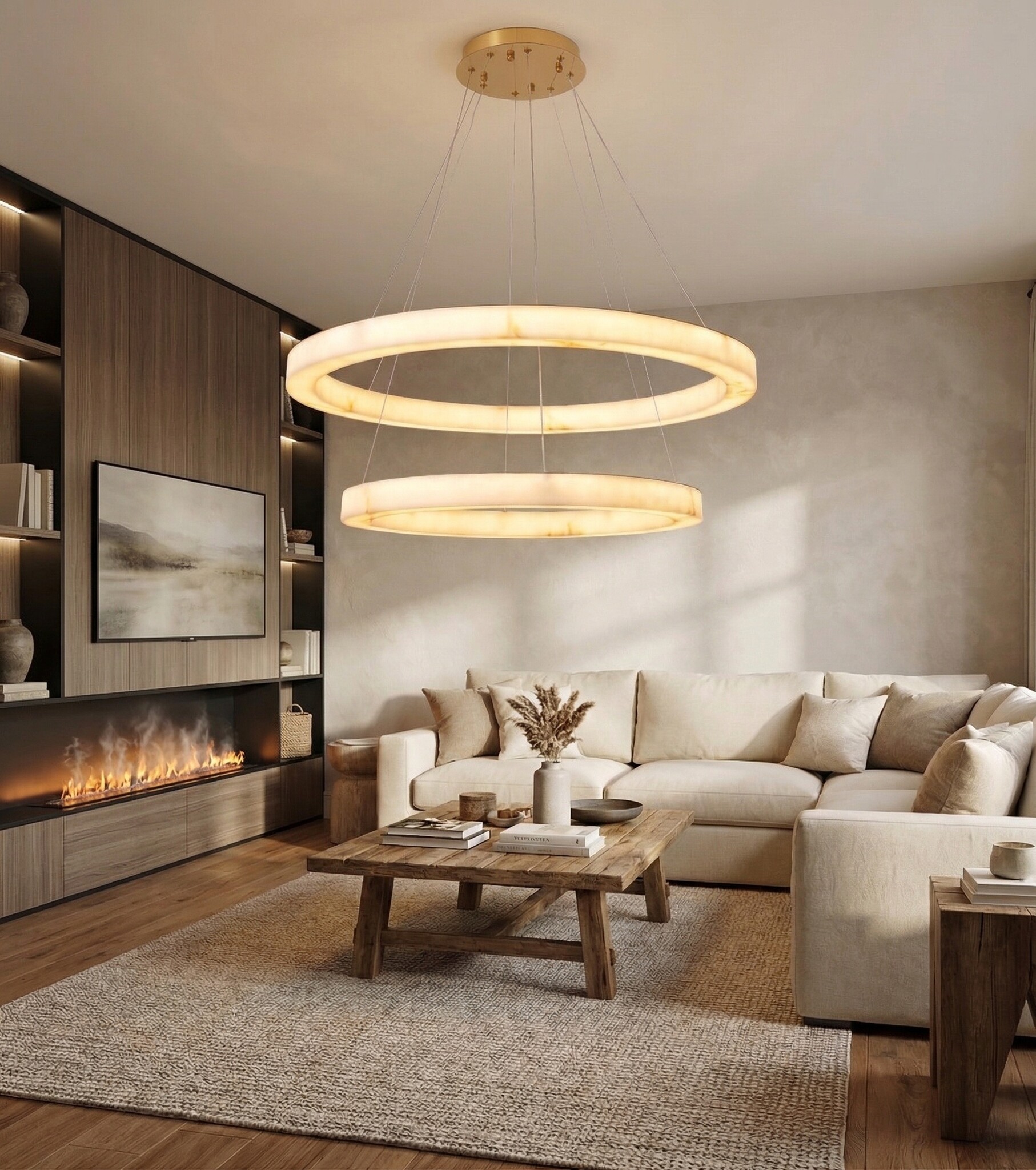 Hanglamp Solanas Faux Alabast - Dia 60 + Dia 80 cm