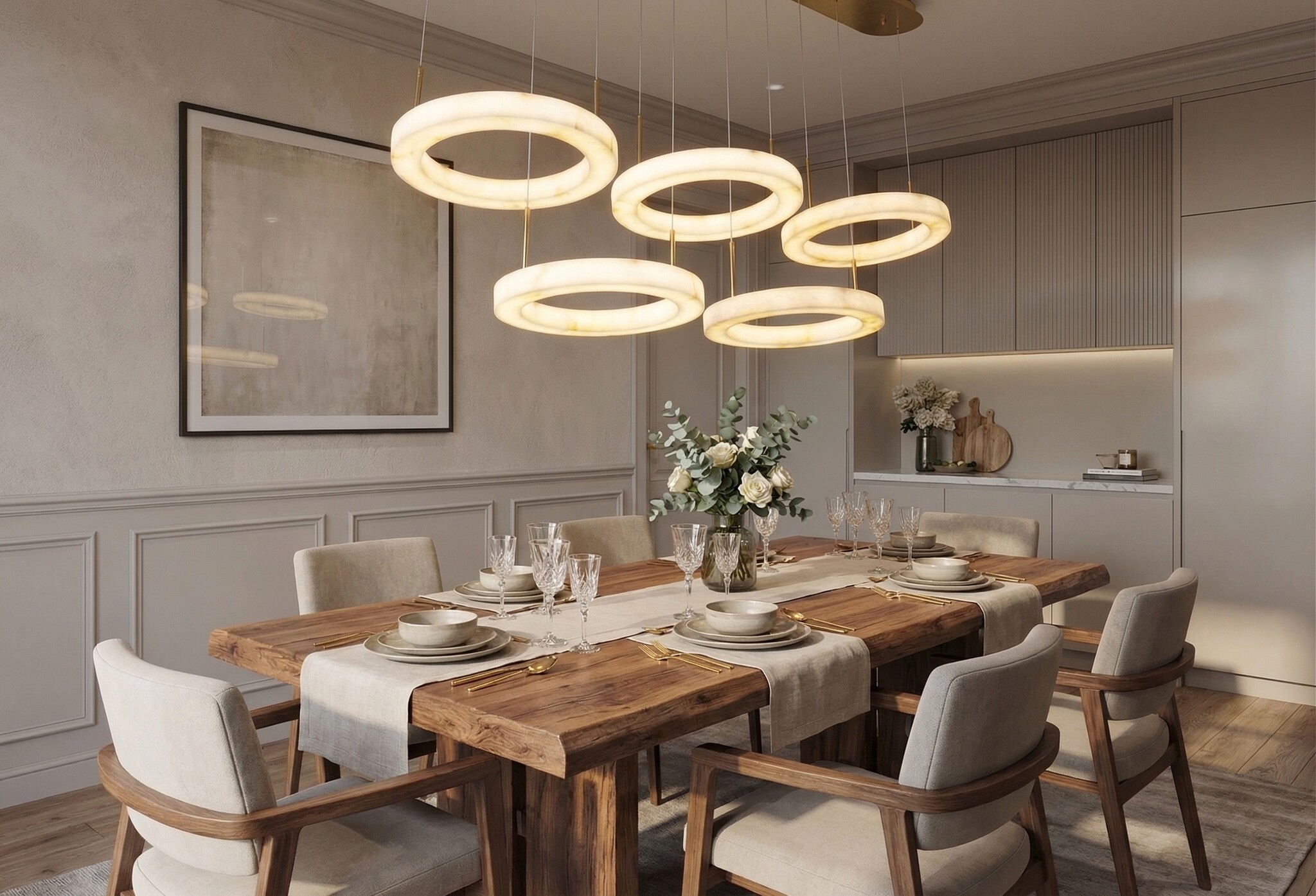 Hanglamp Solanas Faux Alabast - 5 x D40 cm