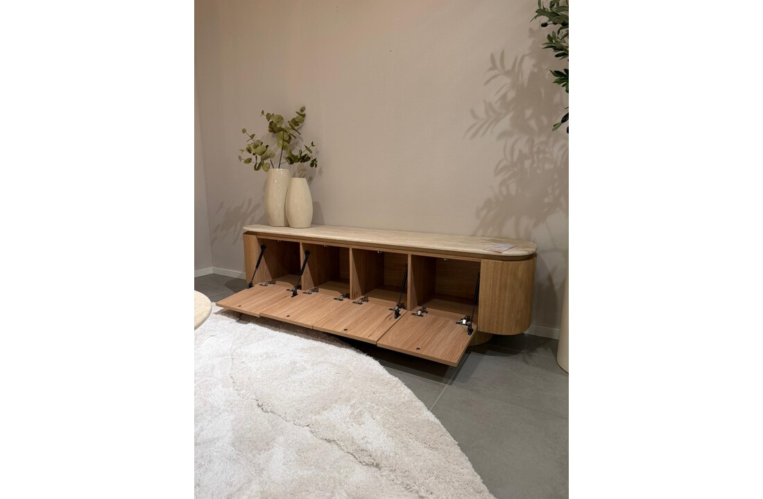 Tv-meubel - Atlanta - Travertin marmer | Eiken - L180 x B40 x H50 cm