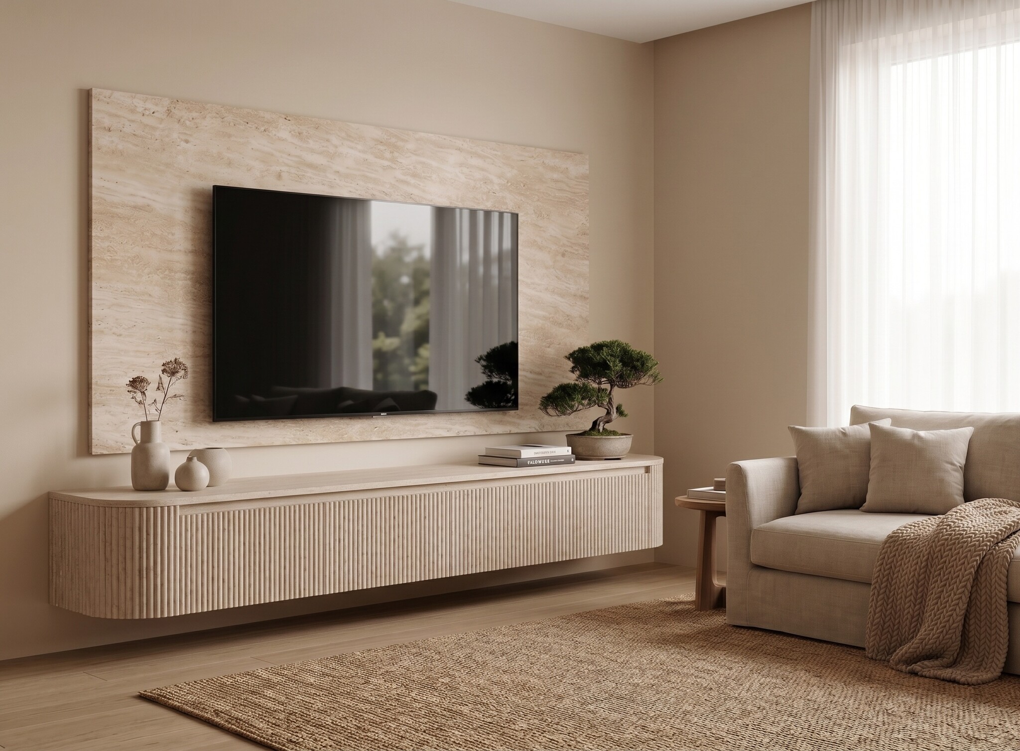 TV-Decorplaat Travertin - Carrara - L200 x H122 x D1.8 cm