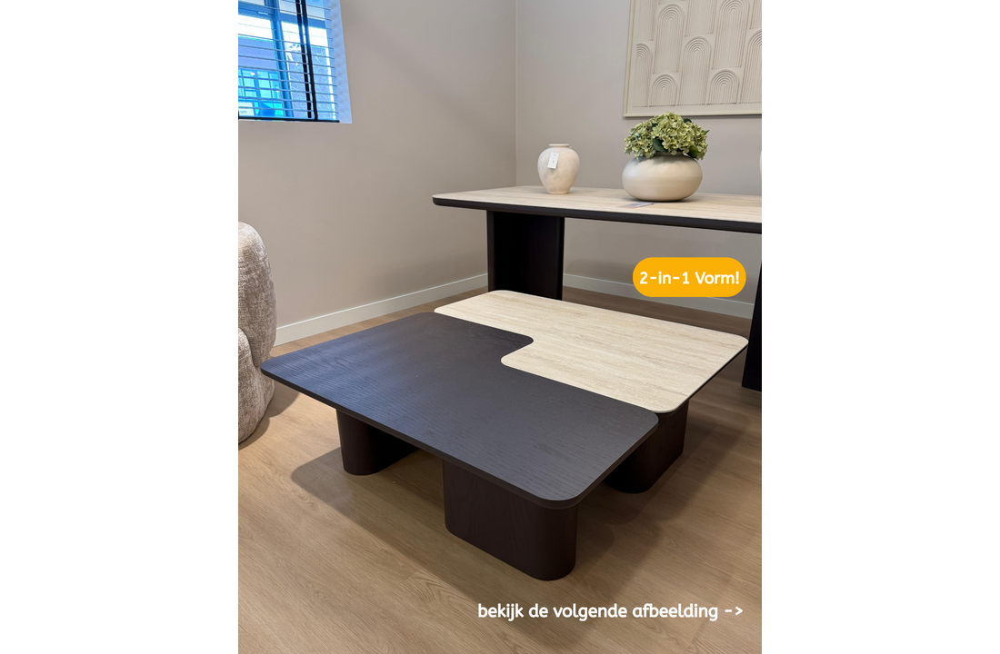 Salontafel Vento - Bruin Eiken - Keramiek (travertin look) - set van 2
