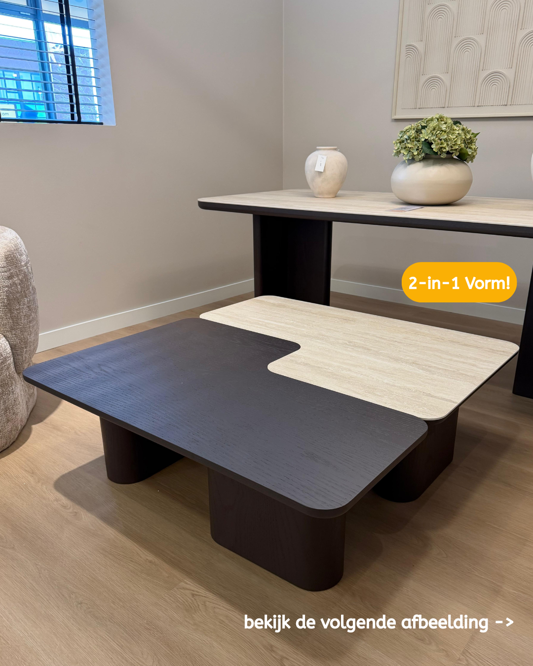 Salontafel Vento - Bruin Eiken - Keramiek (travertin look) - set van 2