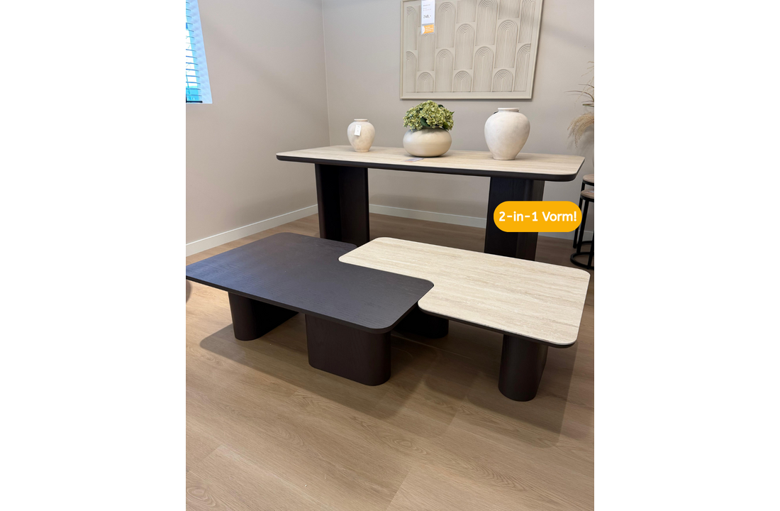 Salontafel Vento - Bruin Eiken - Keramiek (travertin look) - set van 2