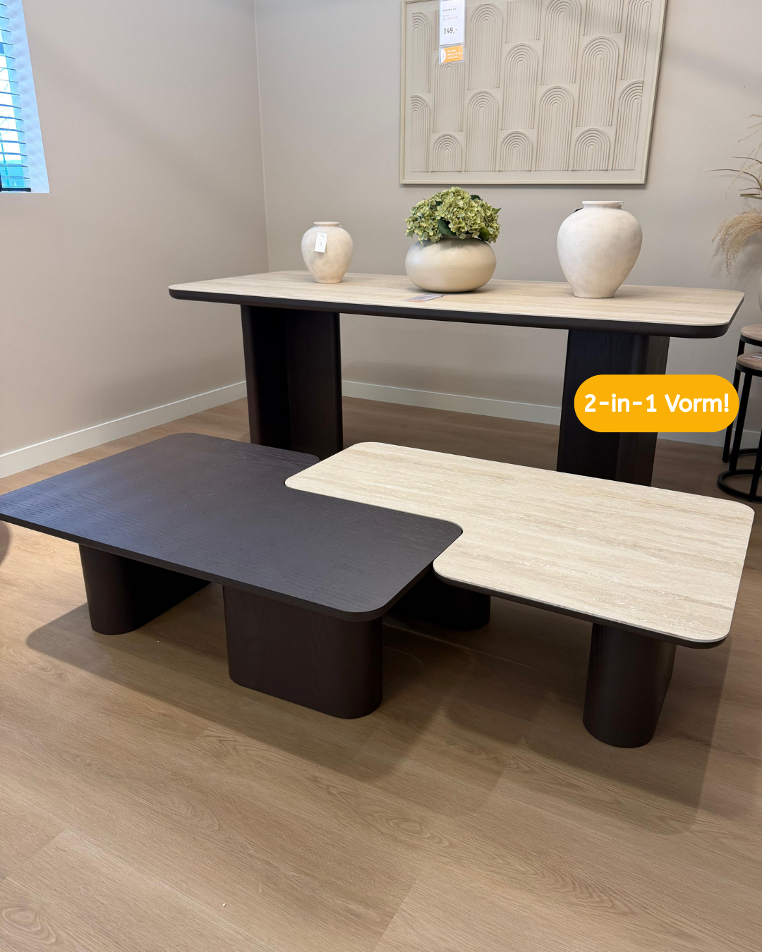 Salontafel Vento - Bruin Eiken - Keramiek (travertin look) - set van 2