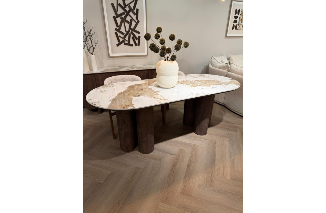 Eettafel Palermo - Bruin - Keramiek - (Marmerlook)