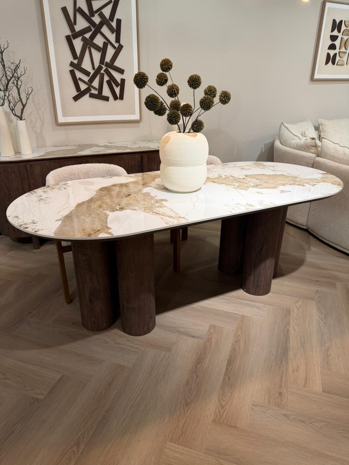 Eettafel Palermo - Bruin - Keramiek - (Marmerlook)