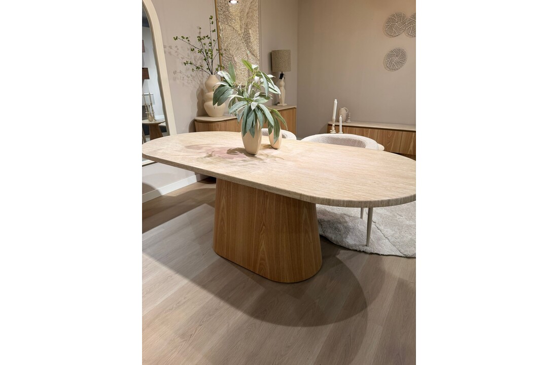Eettafel Atlanta - Travertin marmer | Eiken