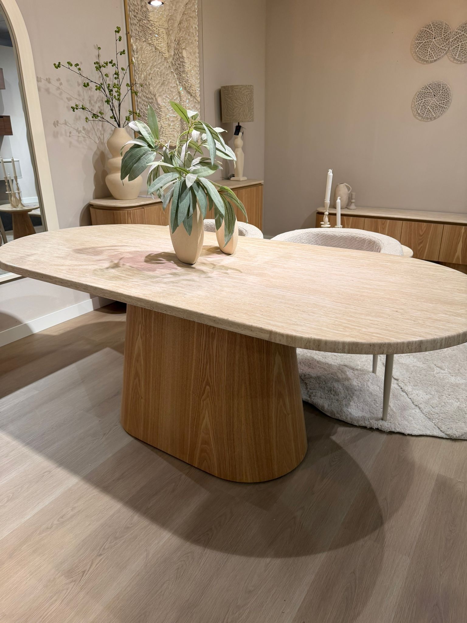 Eettafel Atlanta - Travertin marmer | Eiken