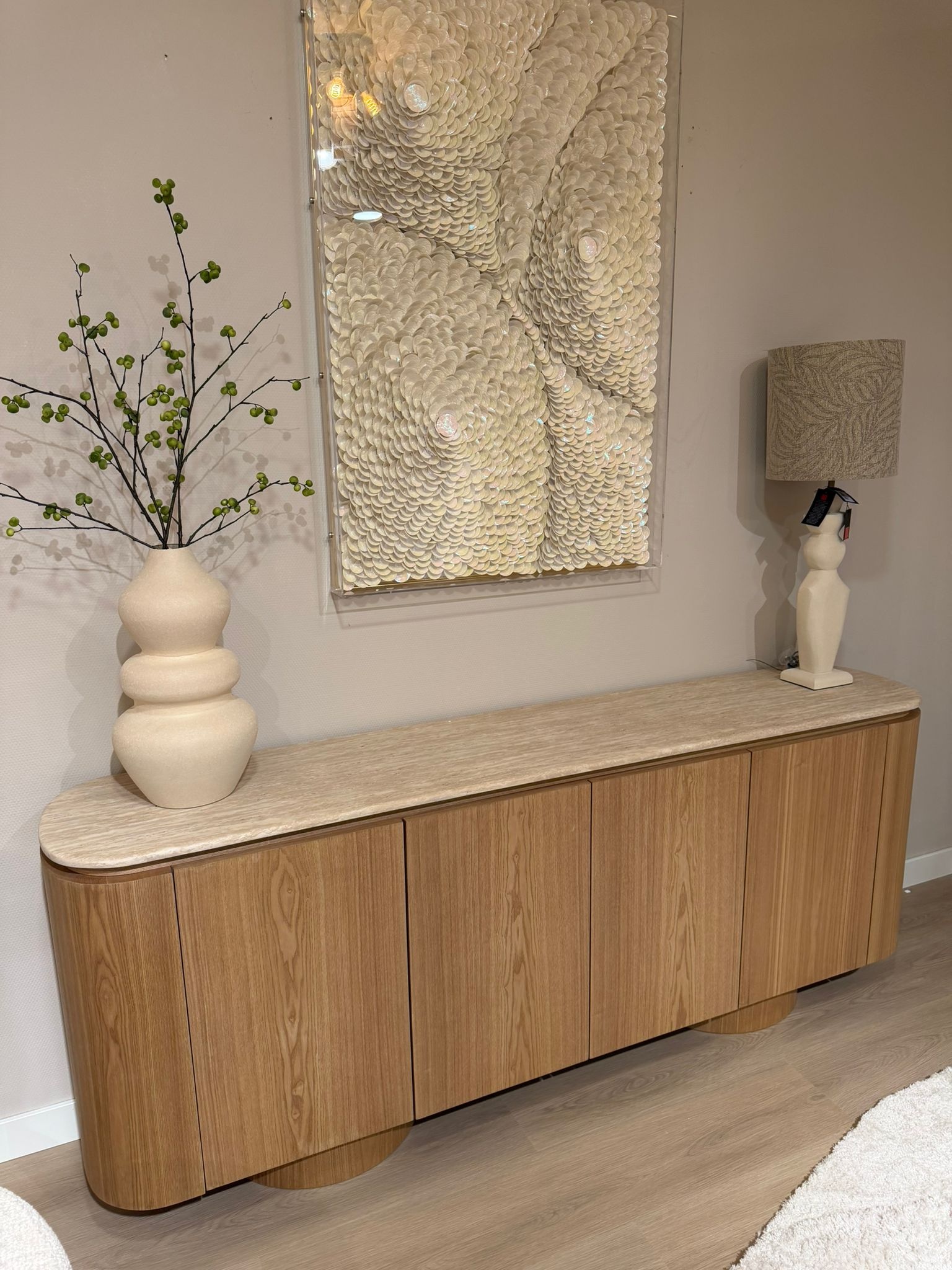 Dressoir - Atlanta - Travertin marmer | Eiken - L200 x B40 x H80 cm