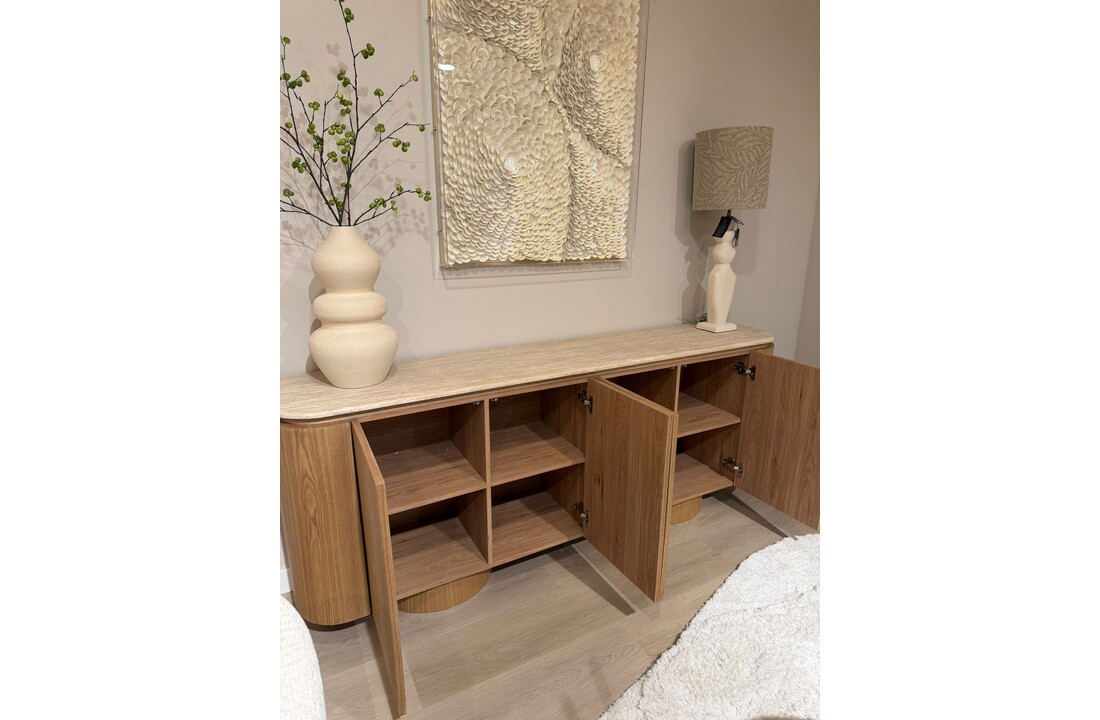Dressoir - Atlanta - Travertin marmer | Eiken - L200 x B40 x H80 cm
