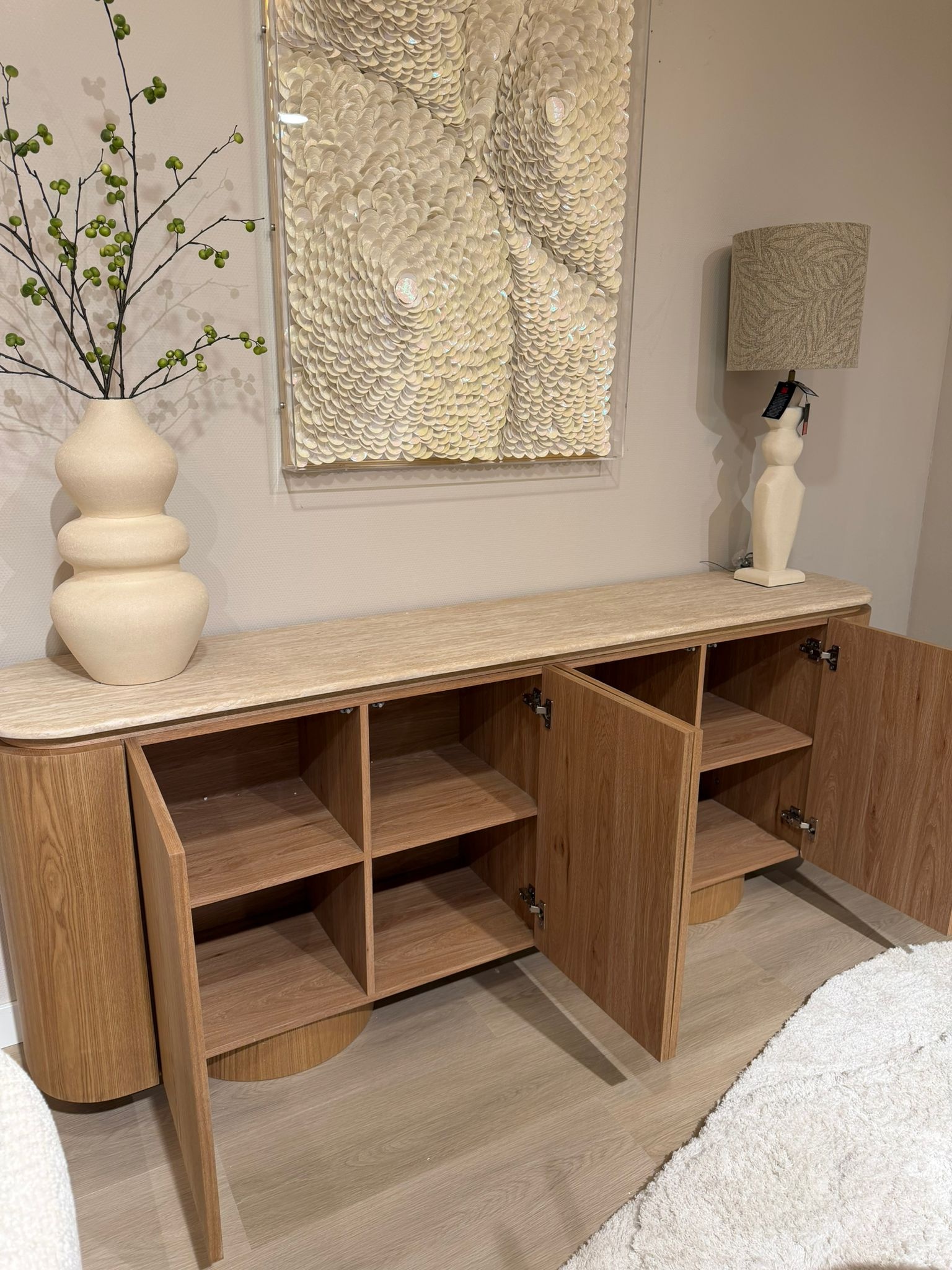 Dressoir - Atlanta - Travertin marmer | Eiken - L200 x B40 x H80 cm