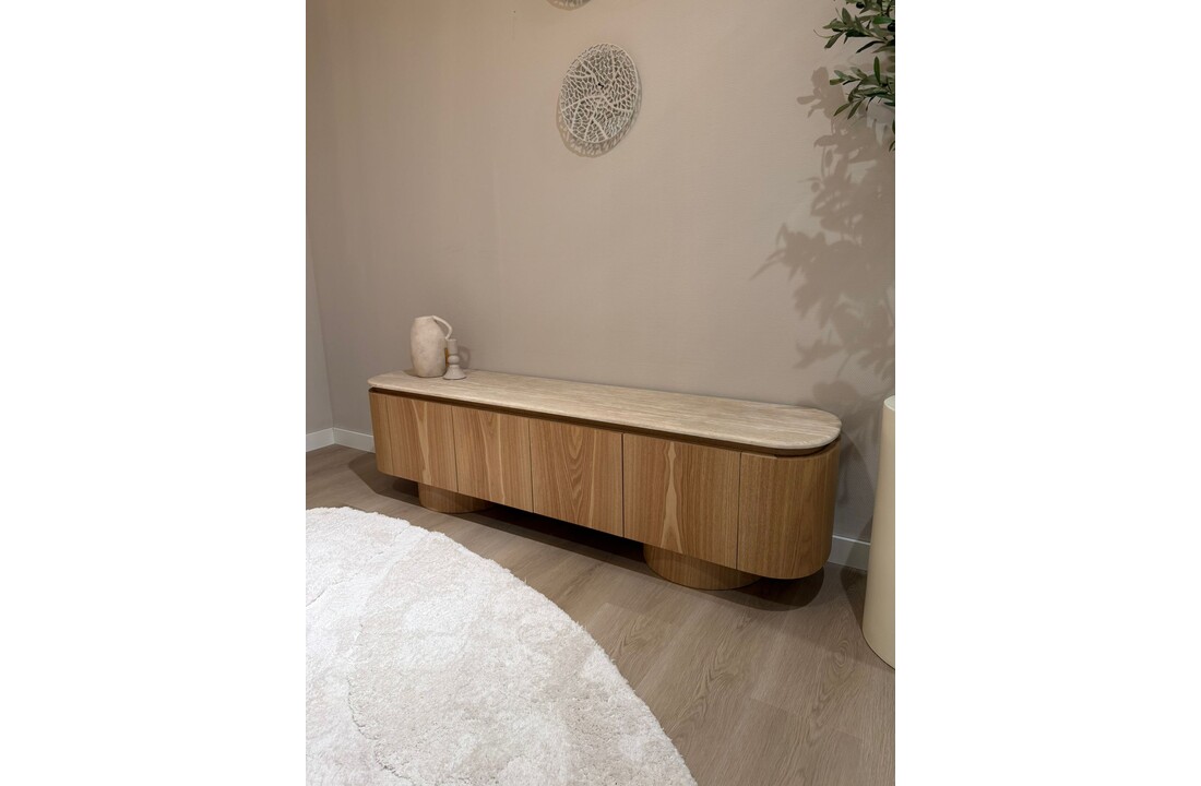 Tv-meubel - Atlanta - Travertin marmer | Eiken - L180 x B40 x H50 cm