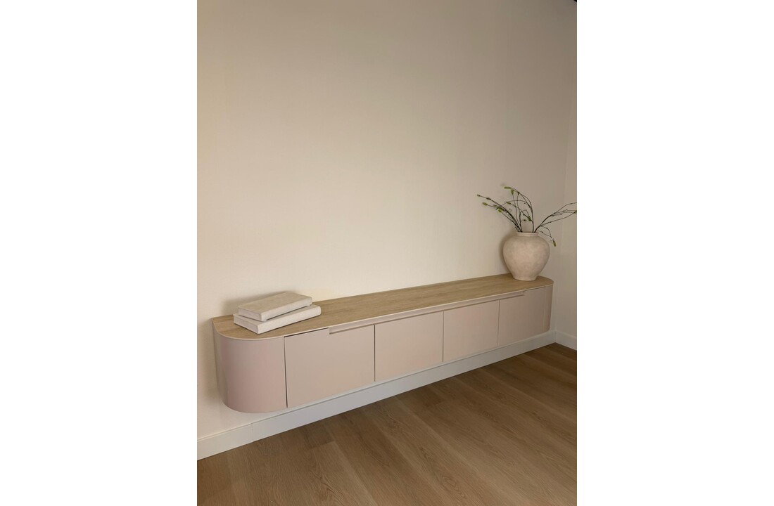 Tv-meubel Zwevend Como - Mat Beige - Keramiek (travertin look) - 200x36x30 cm