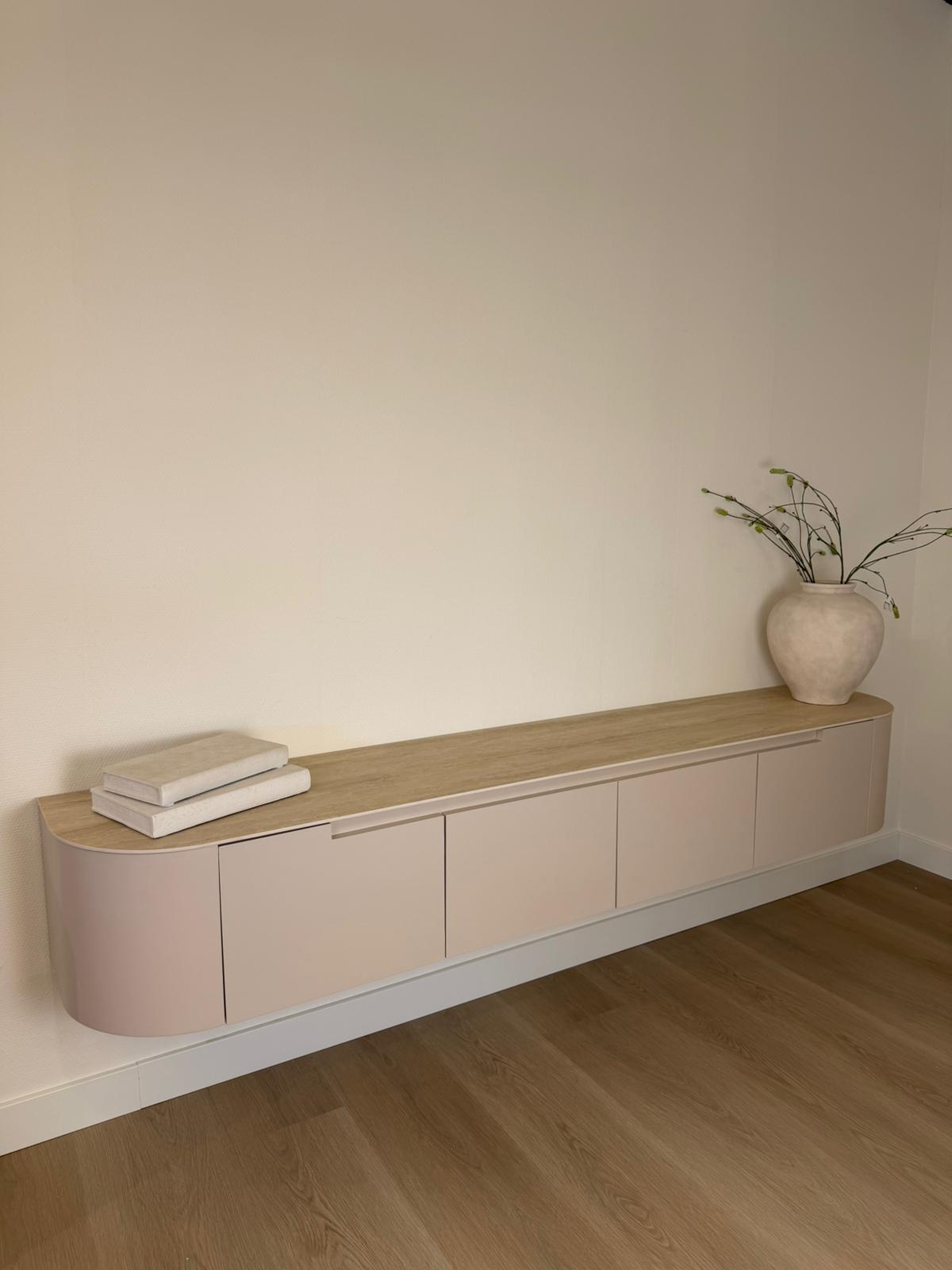 Tv-meubel Zwevend Como - Mat Beige - Keramiek (travertin look) - 200x36x30 cm