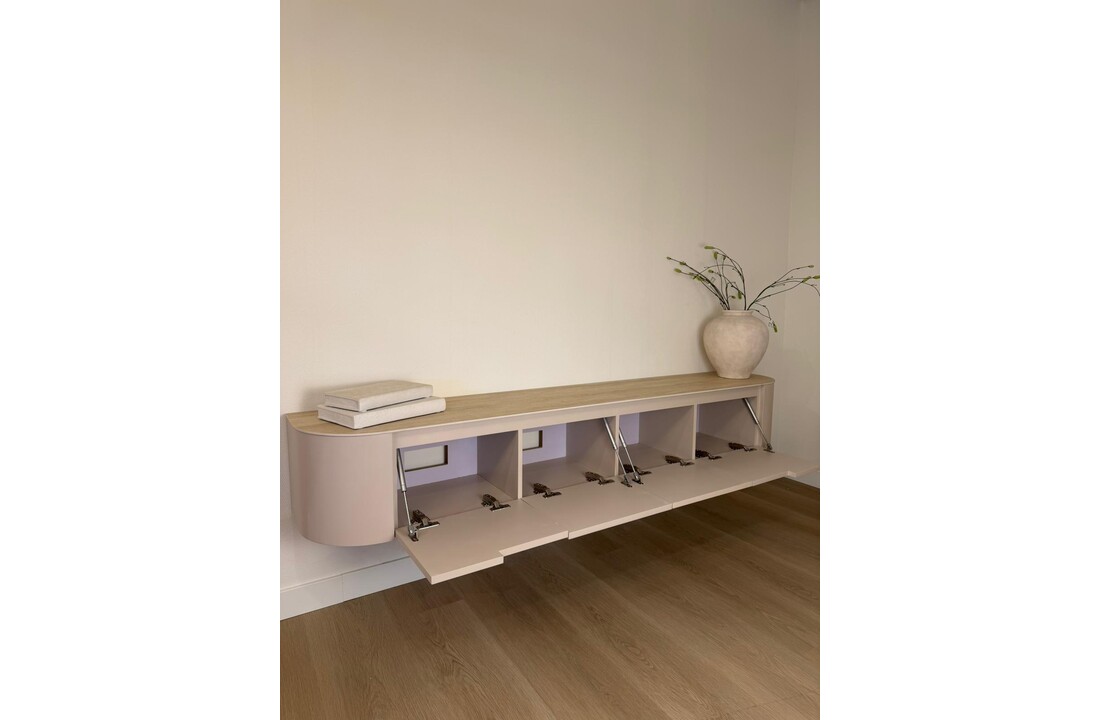 Tv-meubel Zwevend Como - Mat Beige - Keramiek (travertin look) - 200x36x30 cm