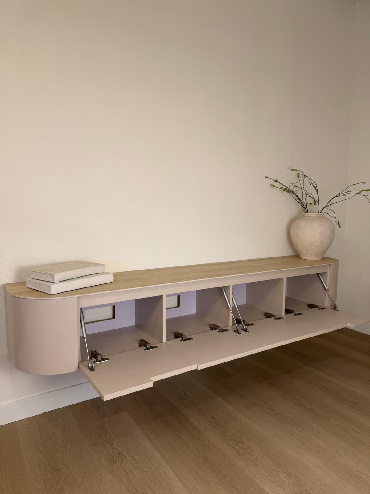 Tv-meubel Zwevend Como - Mat Beige - Keramiek (travertin look) - 200x36x30 cm