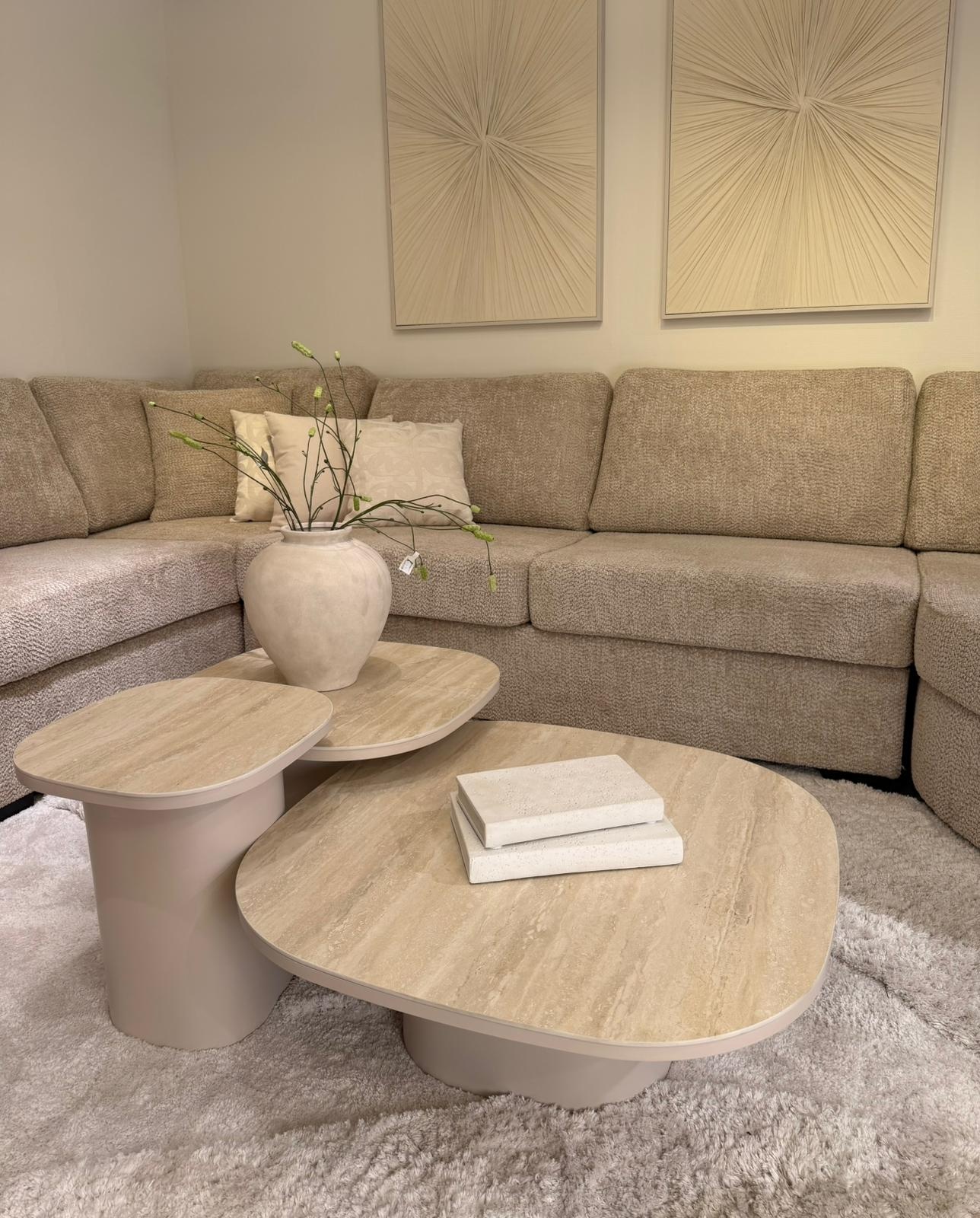 Salontafel Como -  Mat Beige - Keramiek (travertin look) - Set van 3