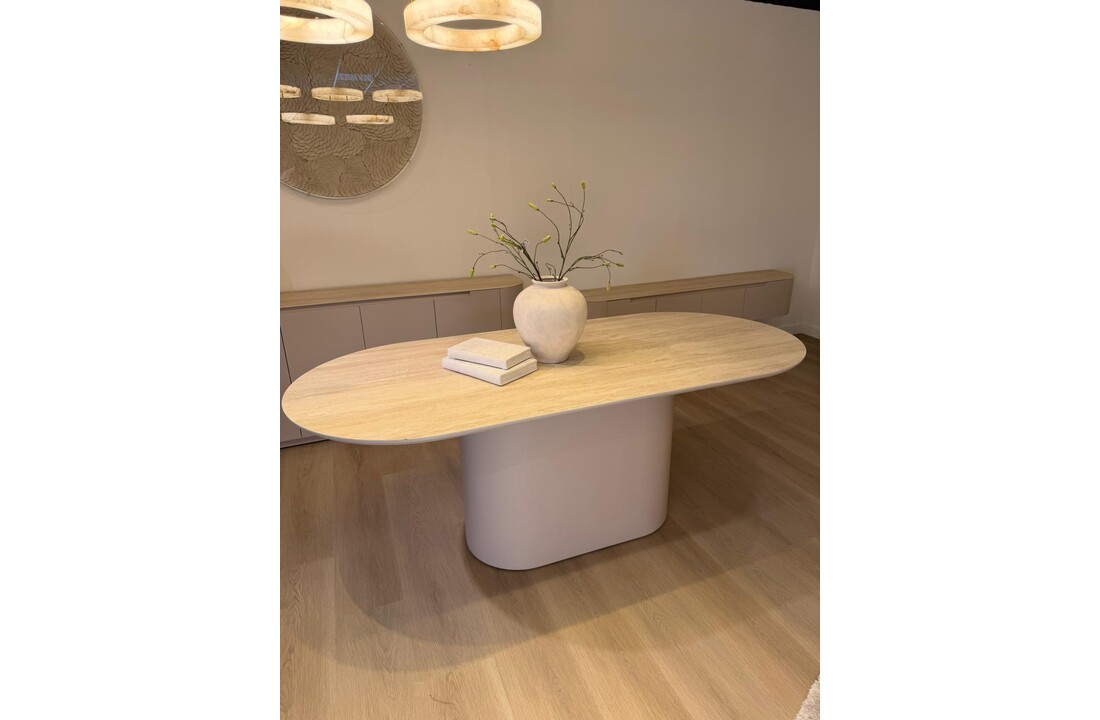 Eettafel Como -  Mat Beige - Keramiek (travertin look) - ovaal