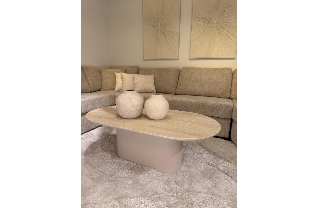 Salontafel Como -  Mat Beige - Keramiek (travertin look) - Ovaal