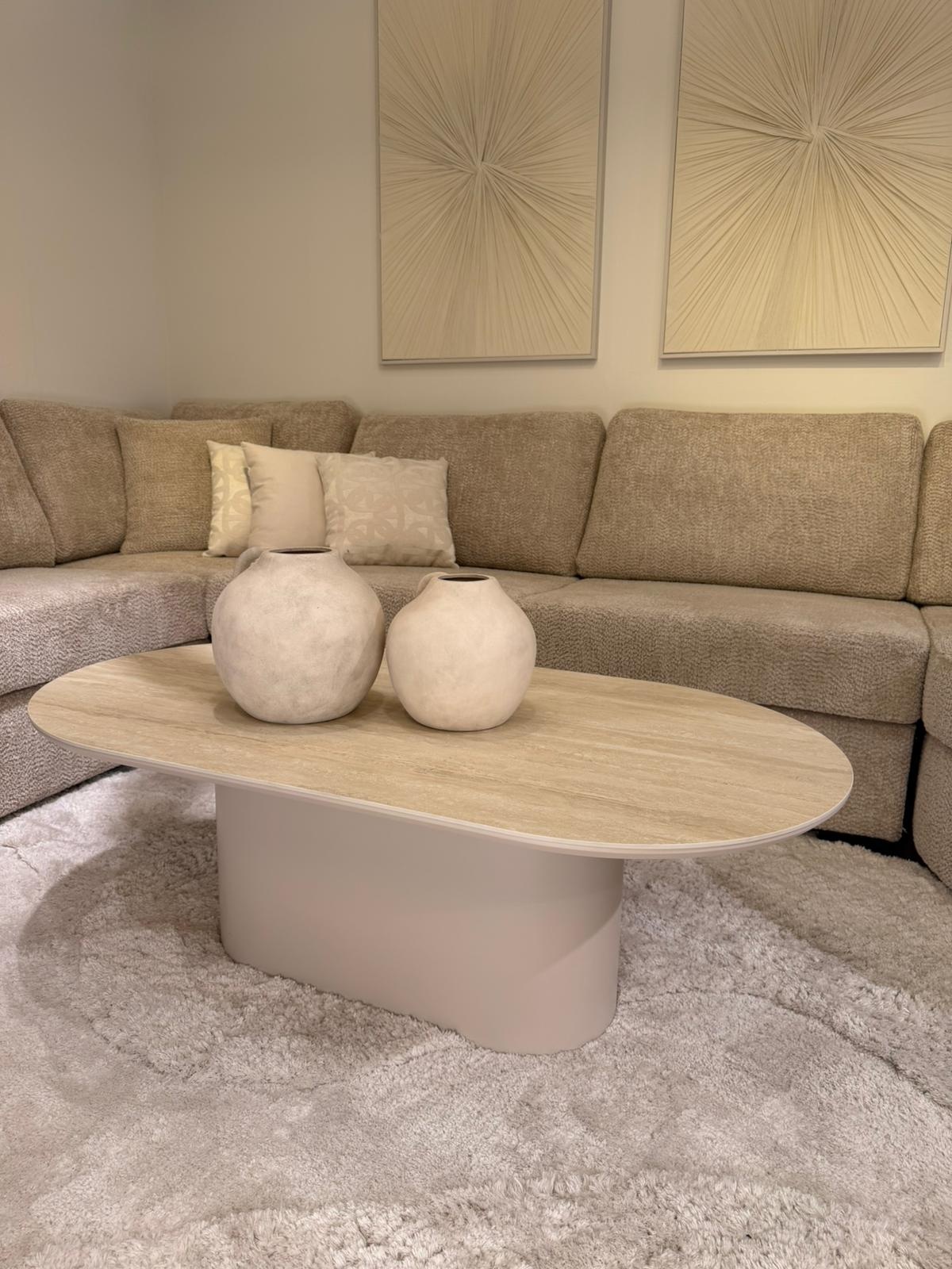 Salontafel Como -  Mat Beige - Keramiek (travertin look) - Ovaal