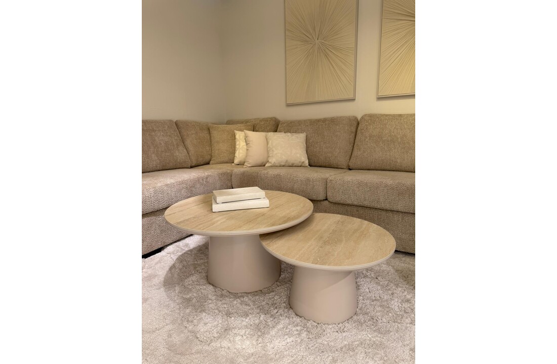 Eettafel Como -  Mat Beige - Keramiek (travertin look) - Set van 2