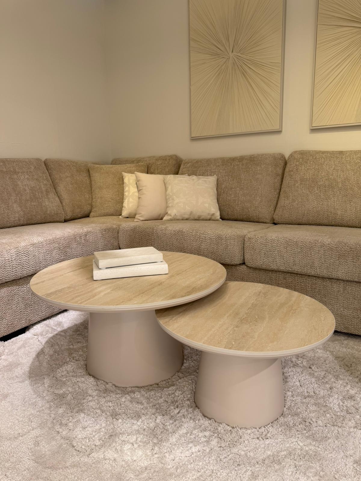 Eettafel Como -  Mat Beige - Keramiek (travertin look) - Set van 2