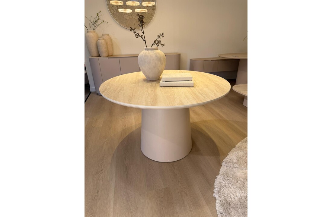 Eettafel Como -  Mat Beige - Keramiek (travertin look) - rond - Ø120x76 cm
