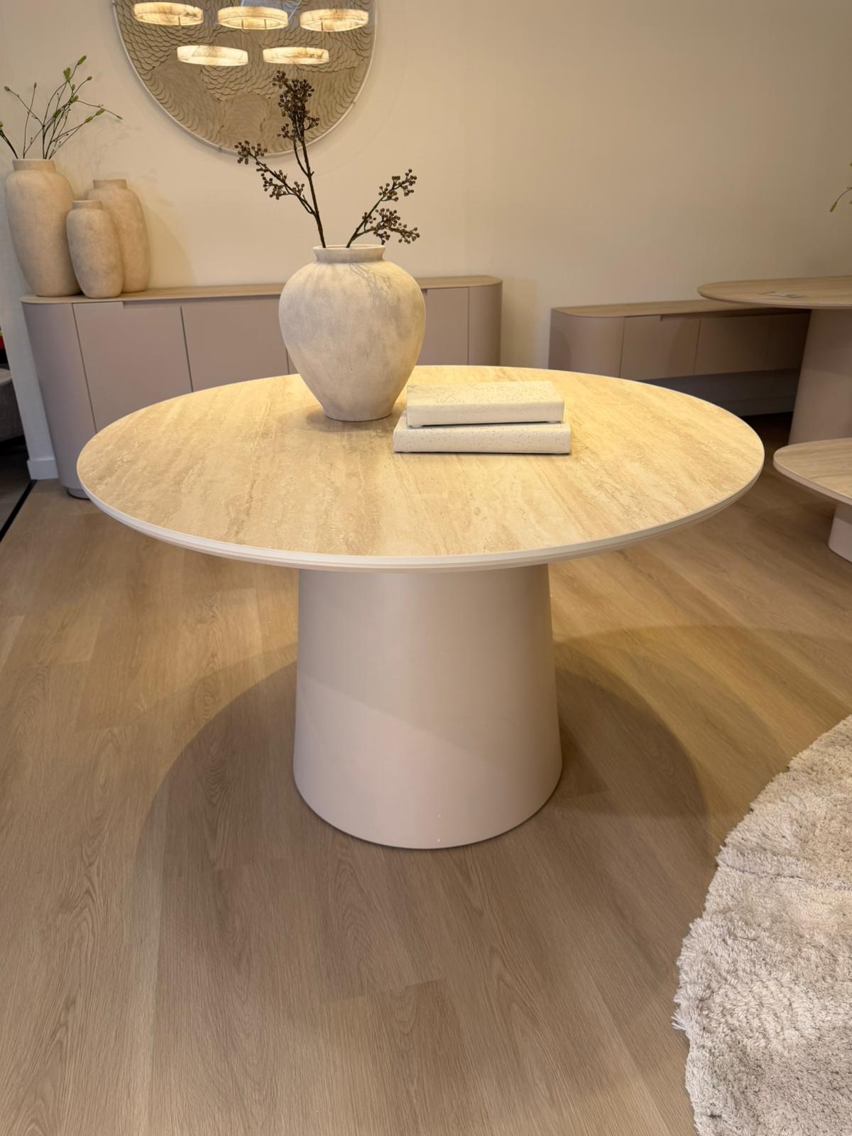 Eettafel Como -  Mat Beige - Keramiek (travertin look) - rond - Ø120x76 cm