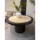 Eettafel Vento - Bruin Eiken - Keramiek (travertin look) - Rond - Ø 130 x H76 cm