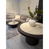 Eettafel Vento - Bruin Eiken - Keramiek (travertin look) - Rond - Ø 130 x H76 cm