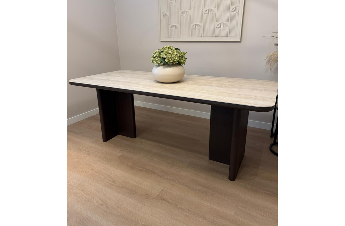Eettafel Vento - Bruin Eiken - Keramiek (travertin look) - Rechthoekig