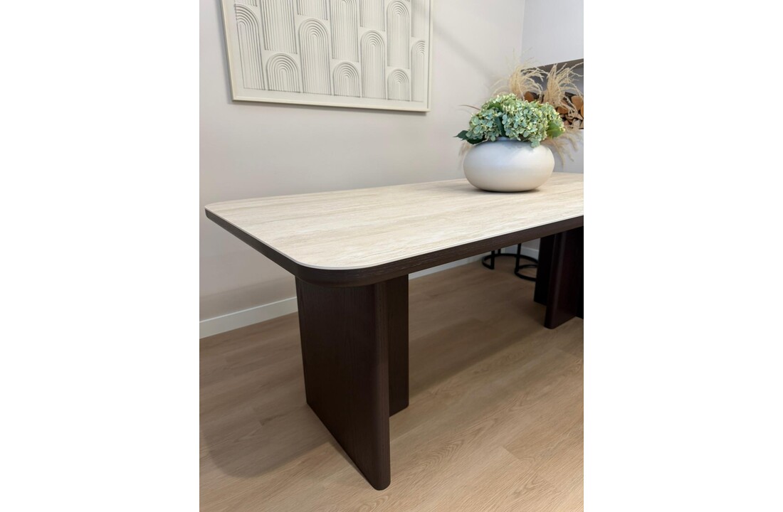 Eettafel Vento - Bruin Eiken - Keramiek (travertin look) - Rechthoekig